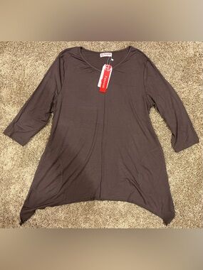 Fanvook Brown Tunic Top with 3/4 Sleeves